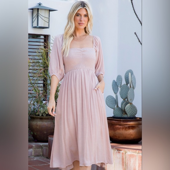 Bohemian Smocked Flowy Midi Dress - Picture 1 of 4